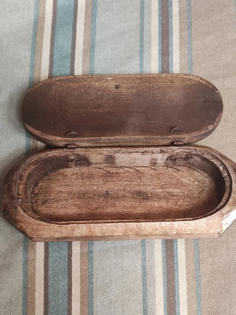 Vintage Chinese Carved Wooden Decorative Trinket Box in Brown and Cream
